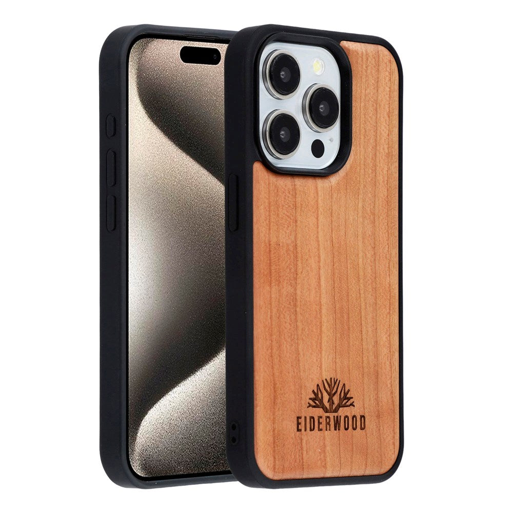 EIDERWOOD iPhone 15 Pro Magnetiskt Träskal - MagSafe Kompatibel - Körsbärsträ