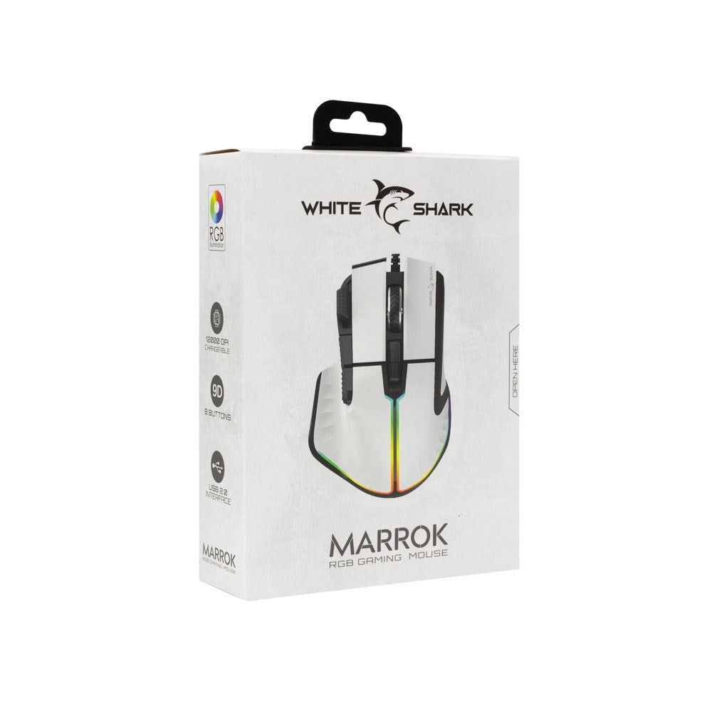 White Shark MARROK Gaming Mus - 9D / 12000 DPI - Vit