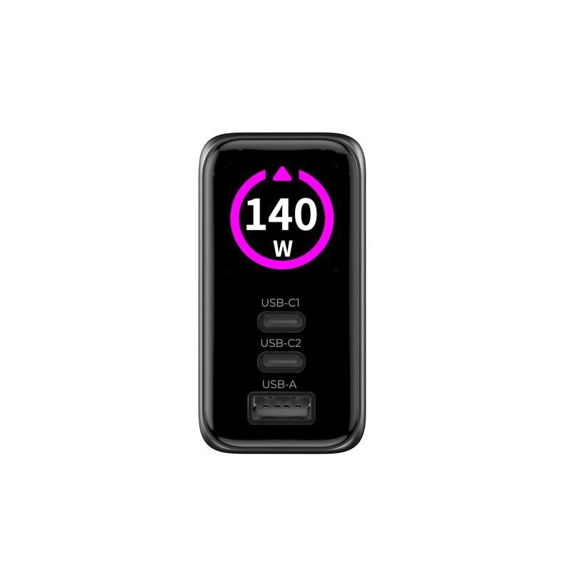 Display Väggladdare Mobile Origin GaN 140 W med 2x USB-C + 1x USB-A - Svart