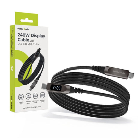 Mobile Origin 240W USB-C till USB-C Kabel med Skärm - 1,5 m - Svart