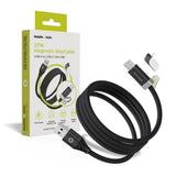 Magnetisk USB-C till USB-A-kabel Mobile Origin 27W med 2 Självhäftande Magnetplattor - 1,5 M - Svart