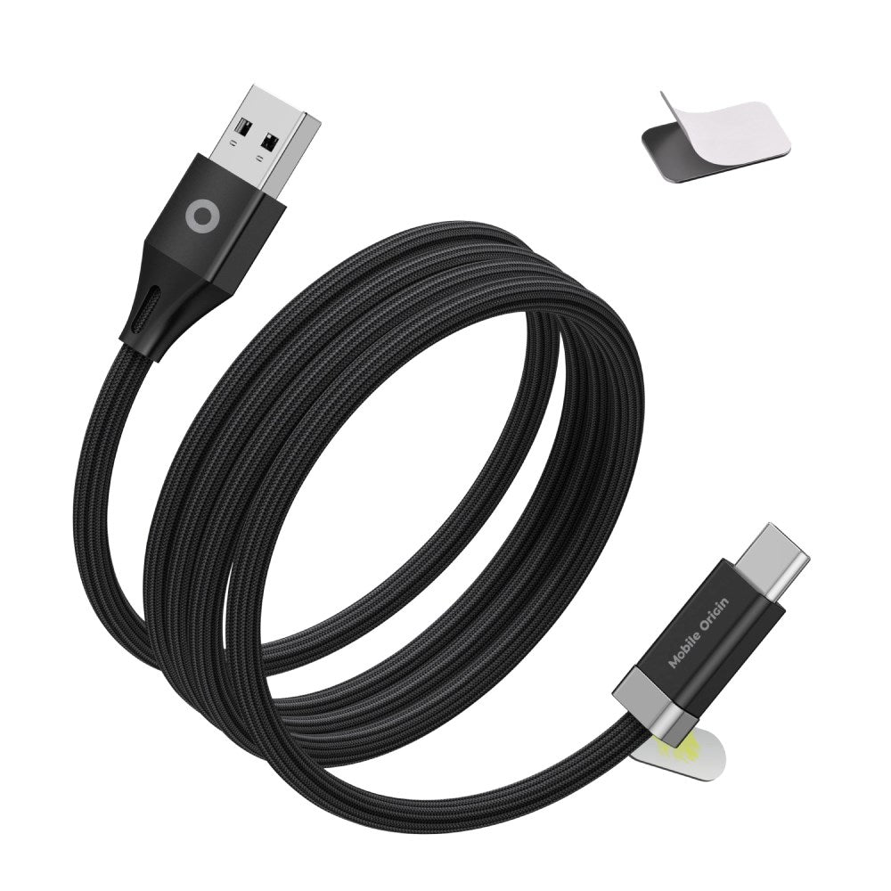 Magnetisk USB-C till USB-A-kabel Mobile Origin 27W med 2 Självhäftande Magnetplattor - 1,5 M - Svart