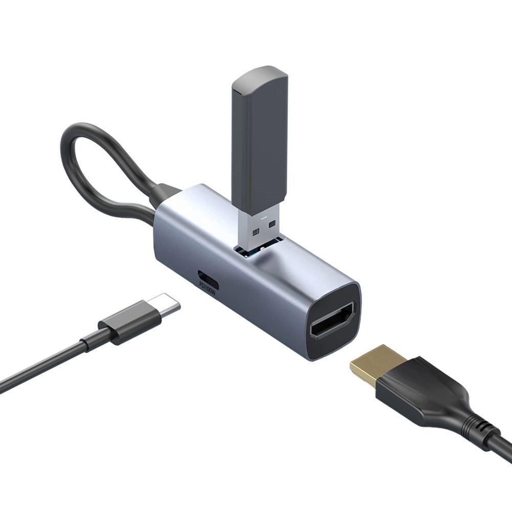 Mobile Origin 3-i-1 USB-C Hubb - USB-A / USB-C / HDMI - Grå