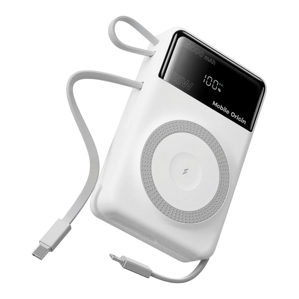 PowerBank Mobile Origin 35 W PD 20 000 mAh med Display - MagSafe Kompatibel - Vit