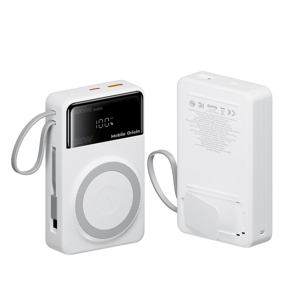 PowerBank Mobile Origin 35 W PD 20 000 mAh med Display - MagSafe Kompatibel - Vit