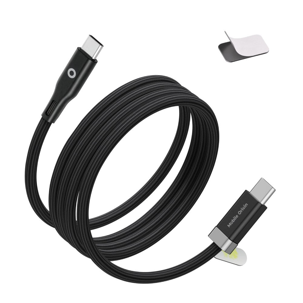 Magnetisk USB-C till USB-C -kabel Mobile Origin 60W med 2 Självhäftande Magnetplattor - 1,5 M - Svart