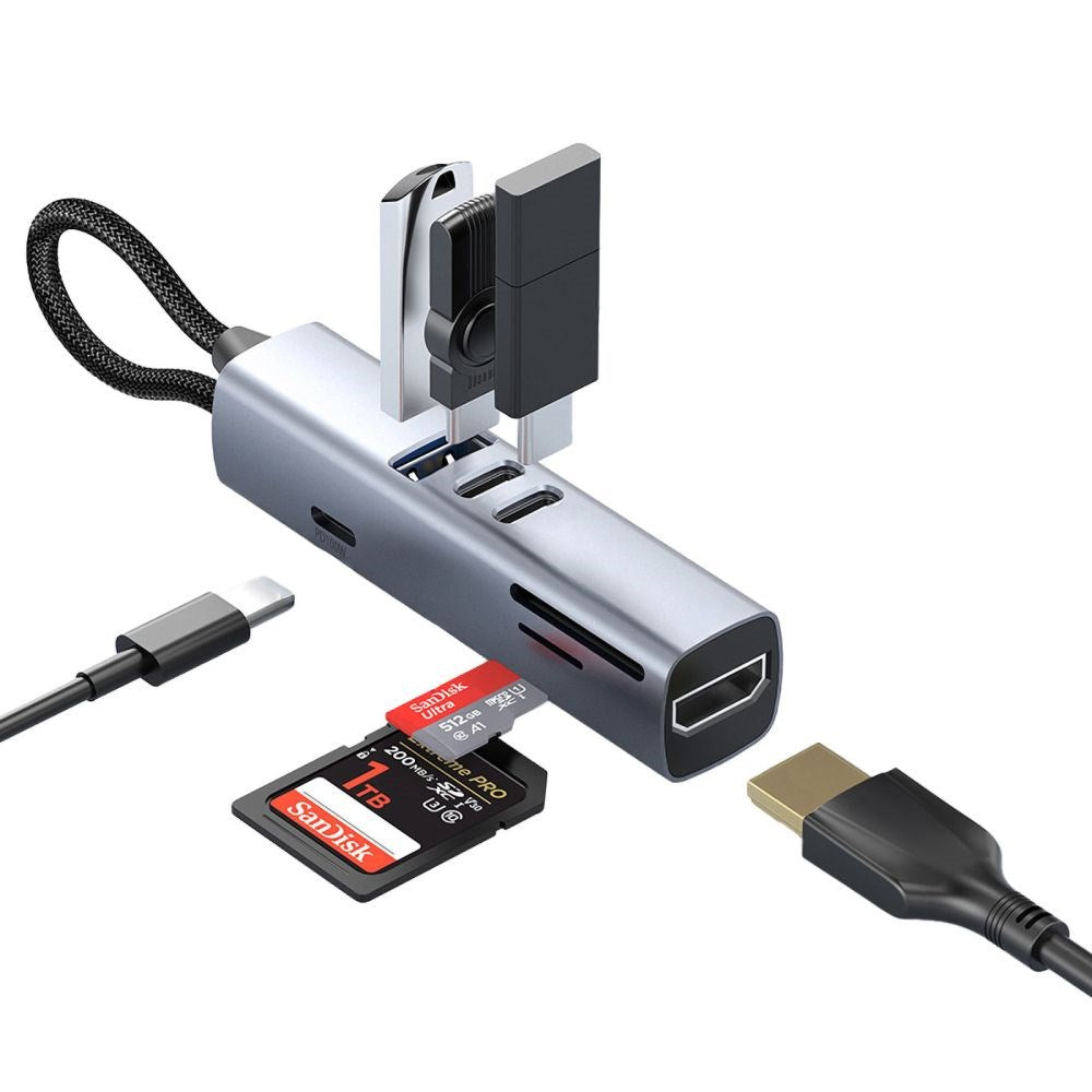 Mobile Origin 7-i-1 USB-C Hubb - USB-A / USB-C / HDMI / TF & SD Kort - Grå