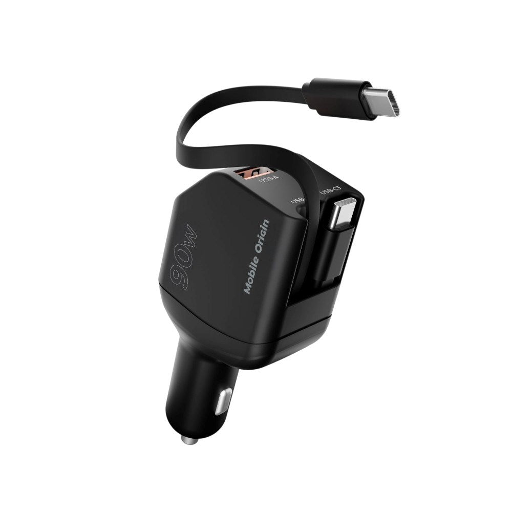 4-i-1 Billaddare 90W Mobile Origin med USB-C + USB-A och 2x Infällbar USB-C-kabel – Svart