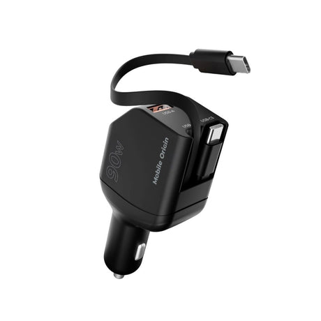 4-i-1 Billaddare 90W Mobile Origin med USB-C + USB-A och 2x Infällbar USB-C-kabel – Svart