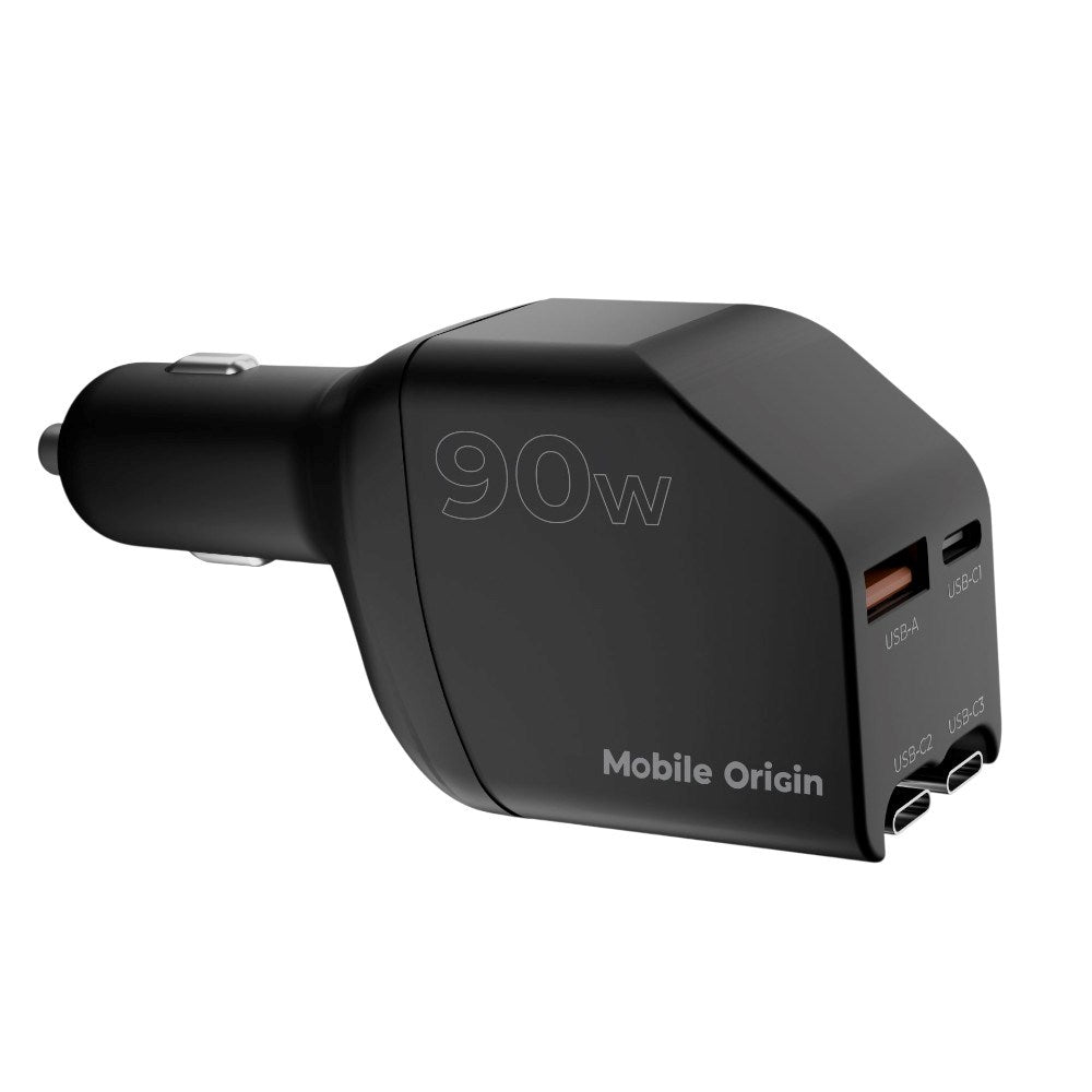4-i-1 Billaddare 90W Mobile Origin med USB-C + USB-A och 2x Infällbar USB-C-kabel – Svart