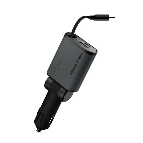 3-i-1 Billaddare 50W Mobile Origin med USB-C + USB-A och Infällbar USB-C-kabel – Grå