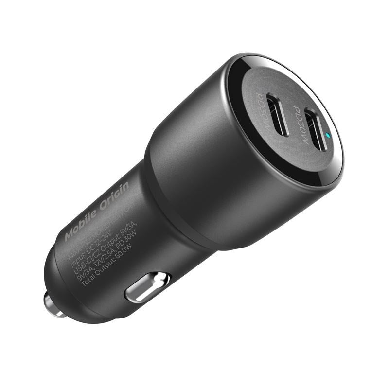 Biladdare Mobile Origin 60W med 2 X USB-C - Svart