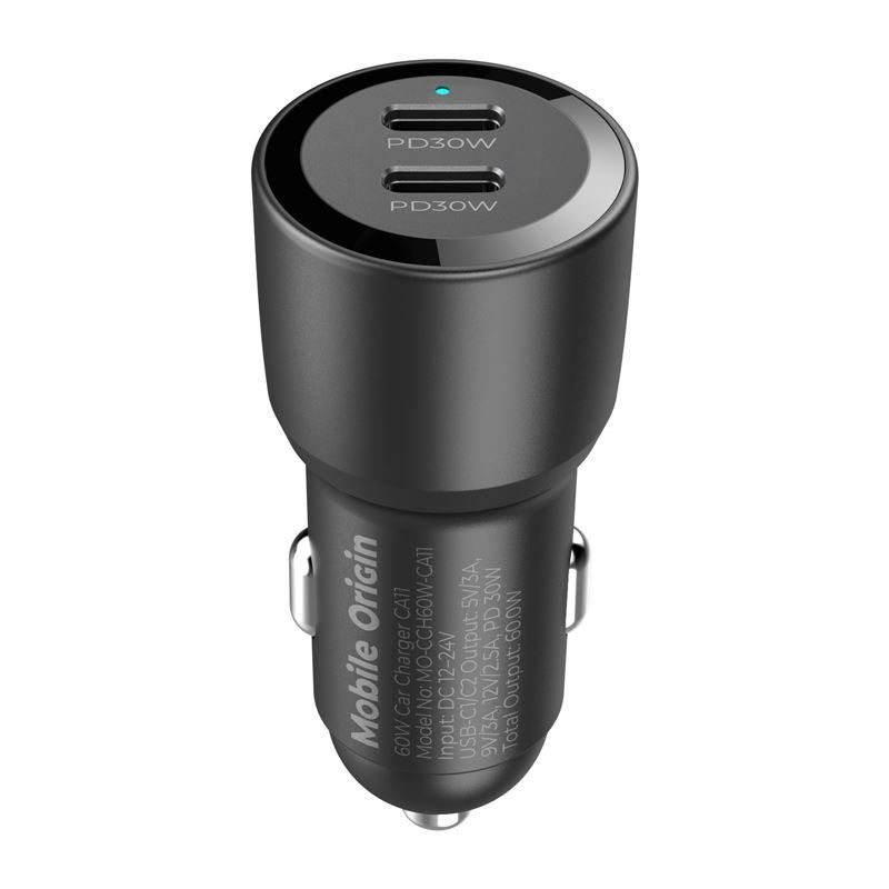Biladdare Mobile Origin 60W med 2 X USB-C - Svart