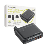 6-i-1 Reseadapter För EU/UK/USA Mobile Origin - 3x USB-C + 3x USB-A – Svart