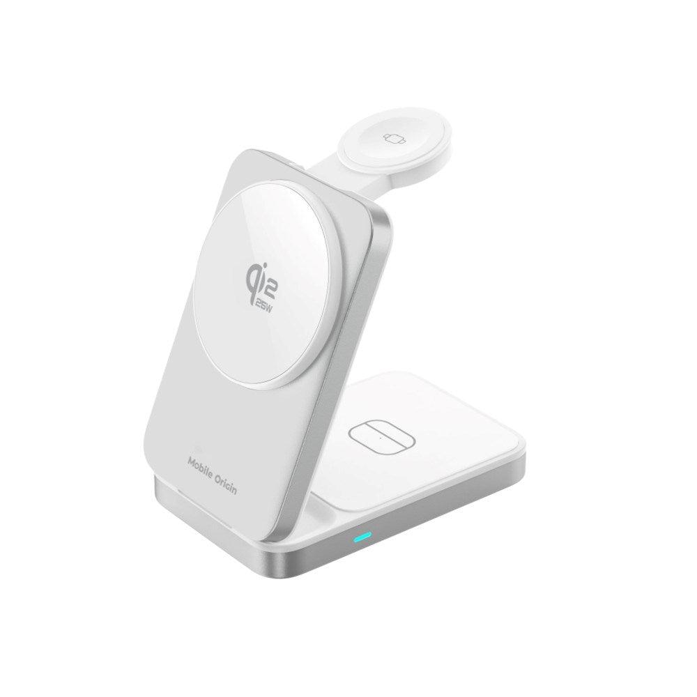 3-i-1 Qi2 Vikbar Trådlös Laddare Mobile Origin - Telefon, Apple Watch & Hörlurar - Silver