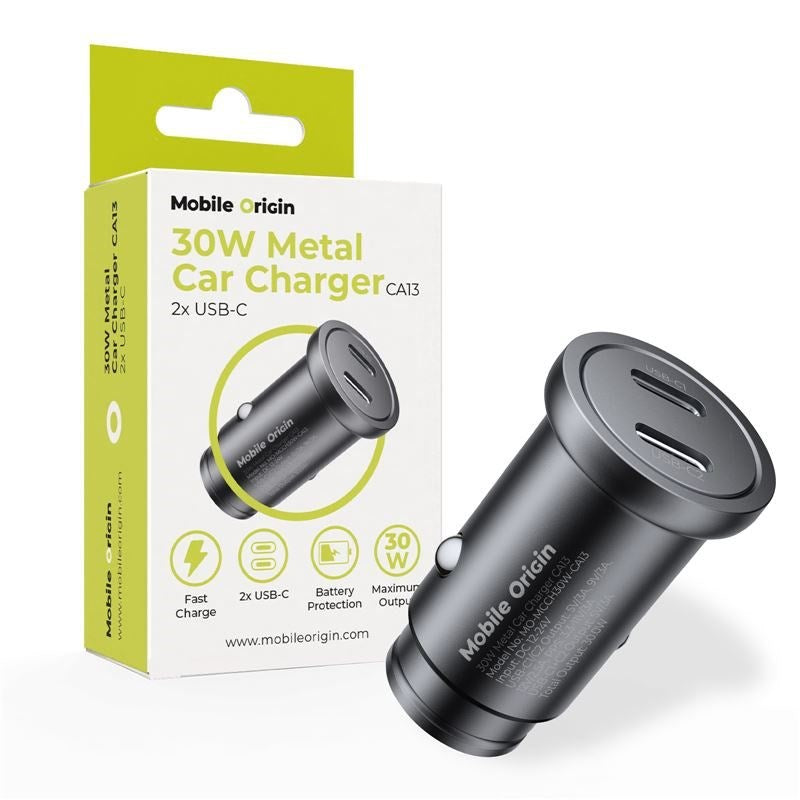 Biladdare Mobile Origin 30 W med 2x USB-C - Svart