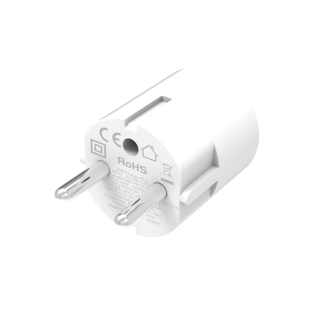 Snabbladdare 30W Mobile Origin 2 x USB-C - Vit