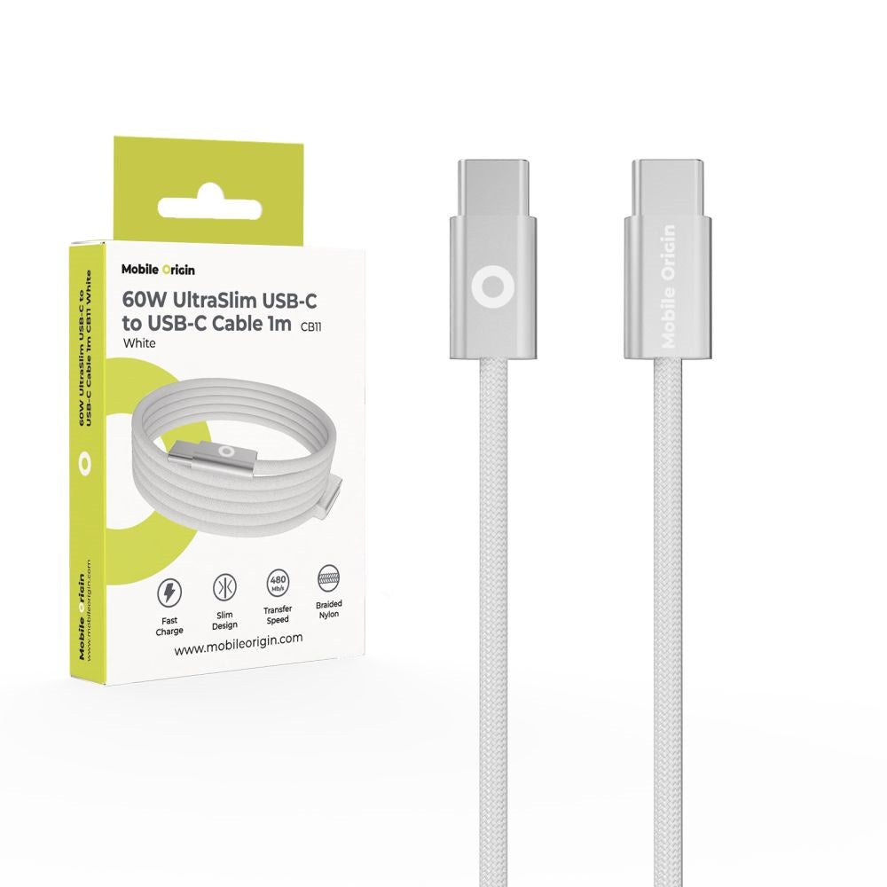Mobile Origin UltraSlim 60W USB-C till USB-C Kabel - 1m - Vit