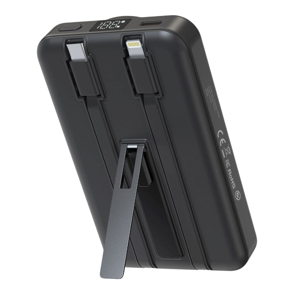 Magnetisk Powerbank 10000mAh Mobile Origin – USB-C och Lightning-kabel - Grå