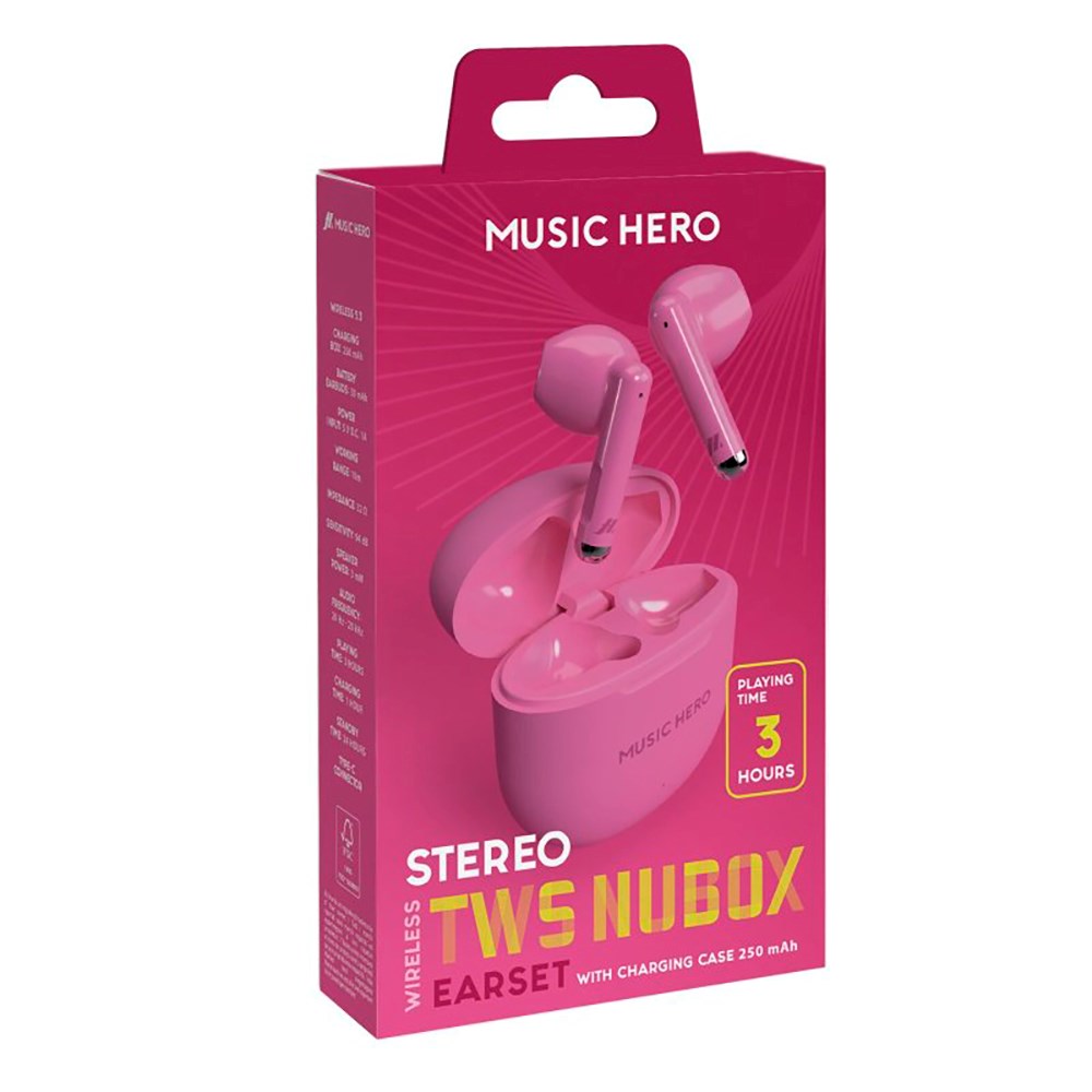 MUSIC HERO Nubox True Wireless Stereo In-Ear Hörlurar - Pink