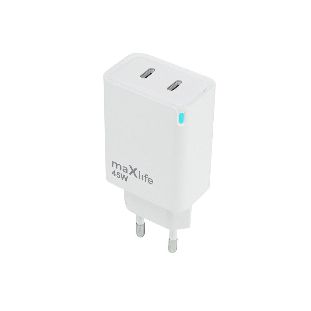 Maxlife 45W Väggladdare med 2 x USB-C - Vit