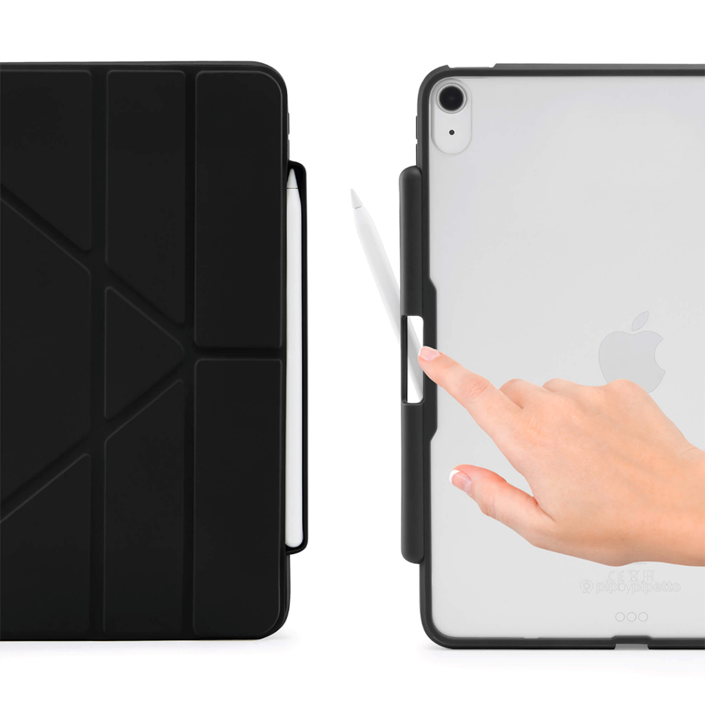 iPad Air (2022 / 2020) Fodral - Pipetto Origami No3 Case m. Apple Pencil Holder - Svart / Genomskinlig