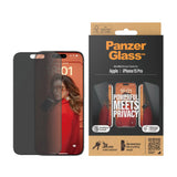 iPhone 15 Pro PanzerGlass Ultra Wide Fit Skärmskydd m. EasyAligner - Privacy - Diamond Strength - Genomskinlig / Svart Kant