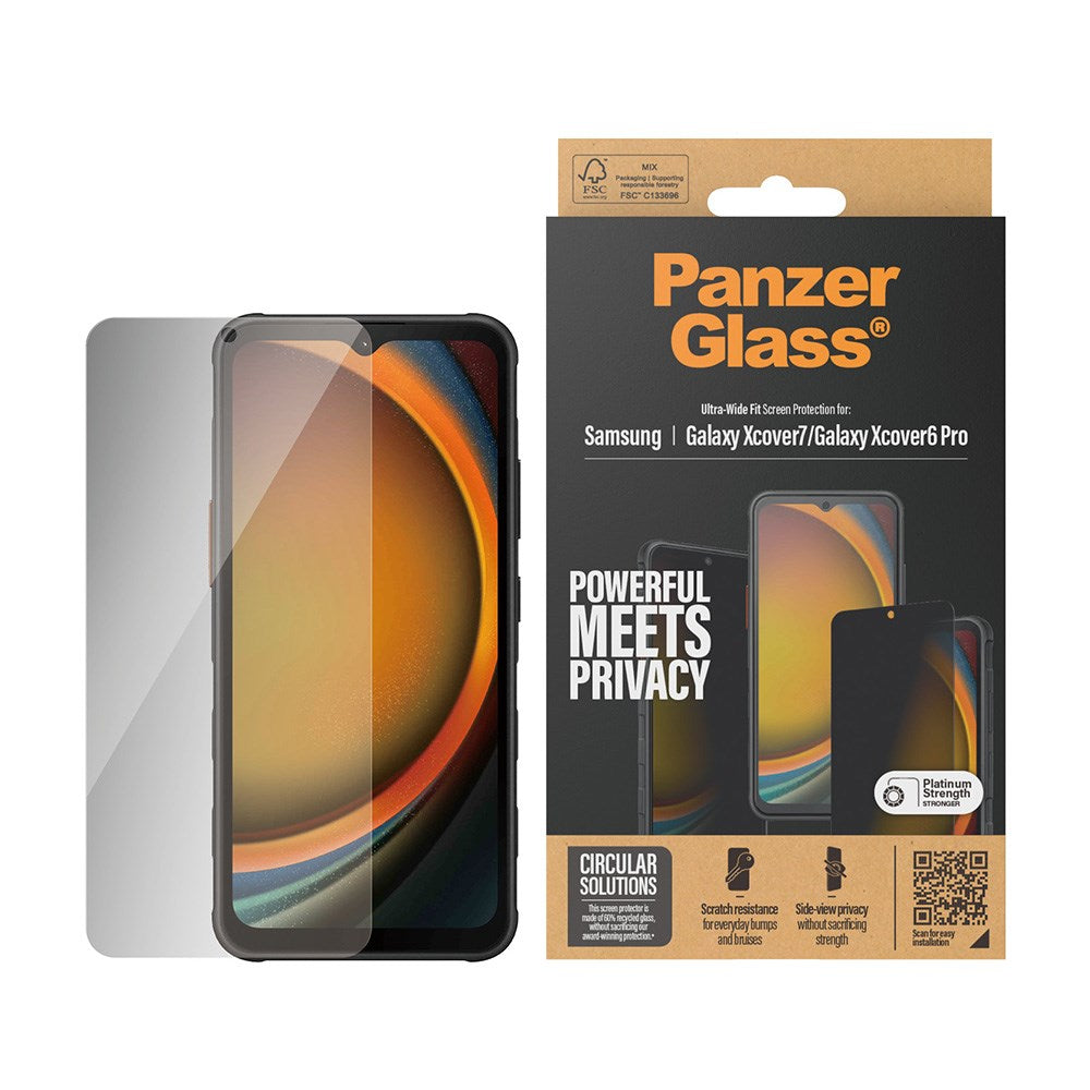 Samsung Galaxy Xcover 7 / 6 Pro PanzerGlass Ultra Wide Fit Re:fresh Skärmskydd m. EasyAligner - Privacy - Platinum Strength - Genomskinlig