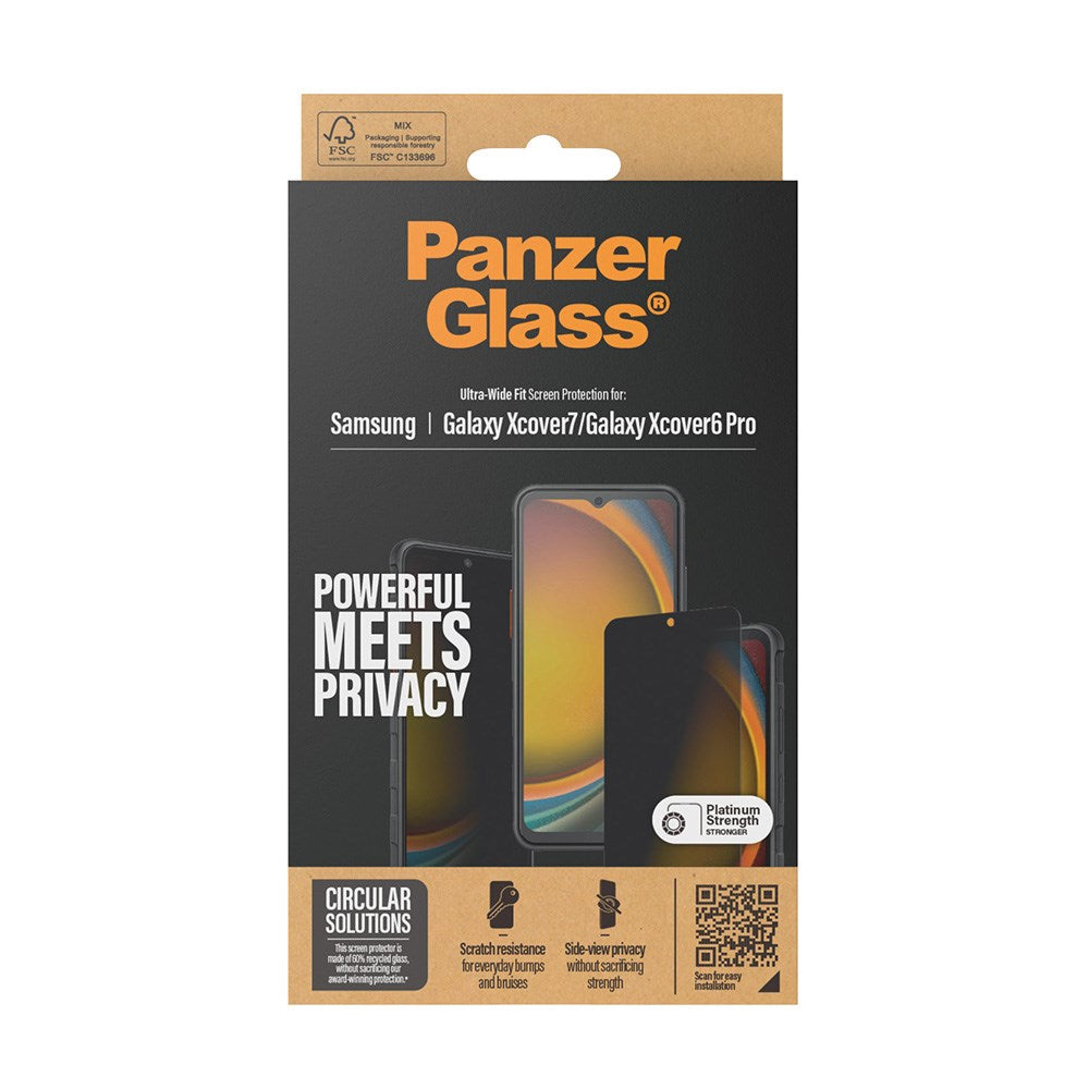 Samsung Galaxy Xcover 7 / 6 Pro PanzerGlass Ultra Wide Fit Re:fresh Skärmskydd m. EasyAligner - Privacy - Platinum Strength - Genomskinlig