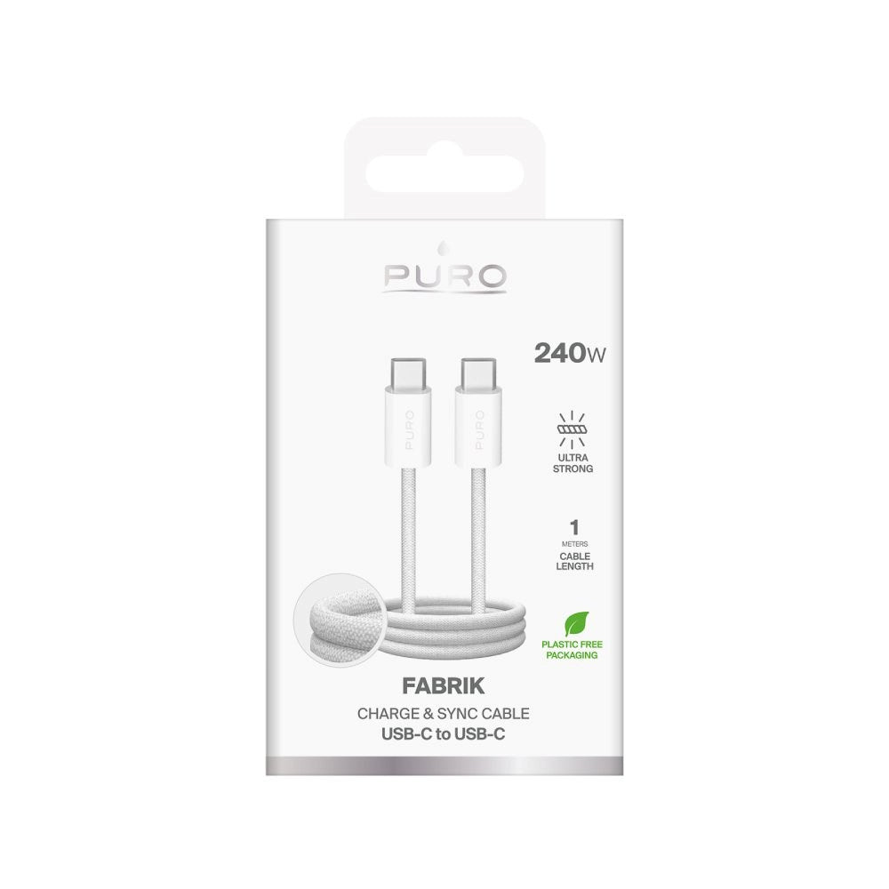 Puro Fabrik USB-C till USB-C 240W & 10Gbps-Kabel - 1m - Vit