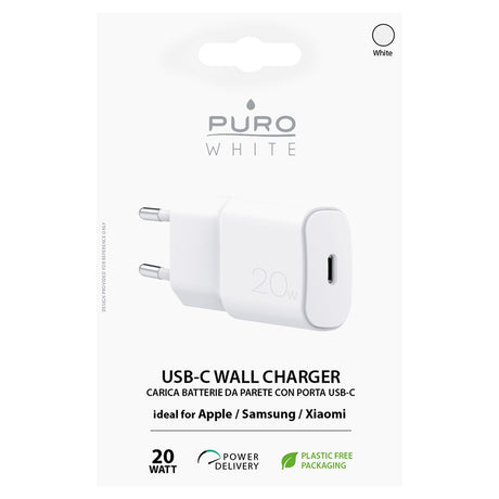 Puro PD 20W Mini Resa Väggladdare med USB-C - Vit