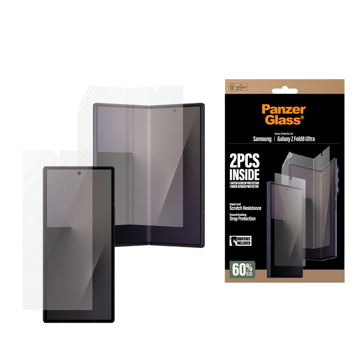 Samsung Galaxy Z Fold8 Ultra PanzerGlass® Skärmskydd för fram- och invändigt skydd - Transparent
