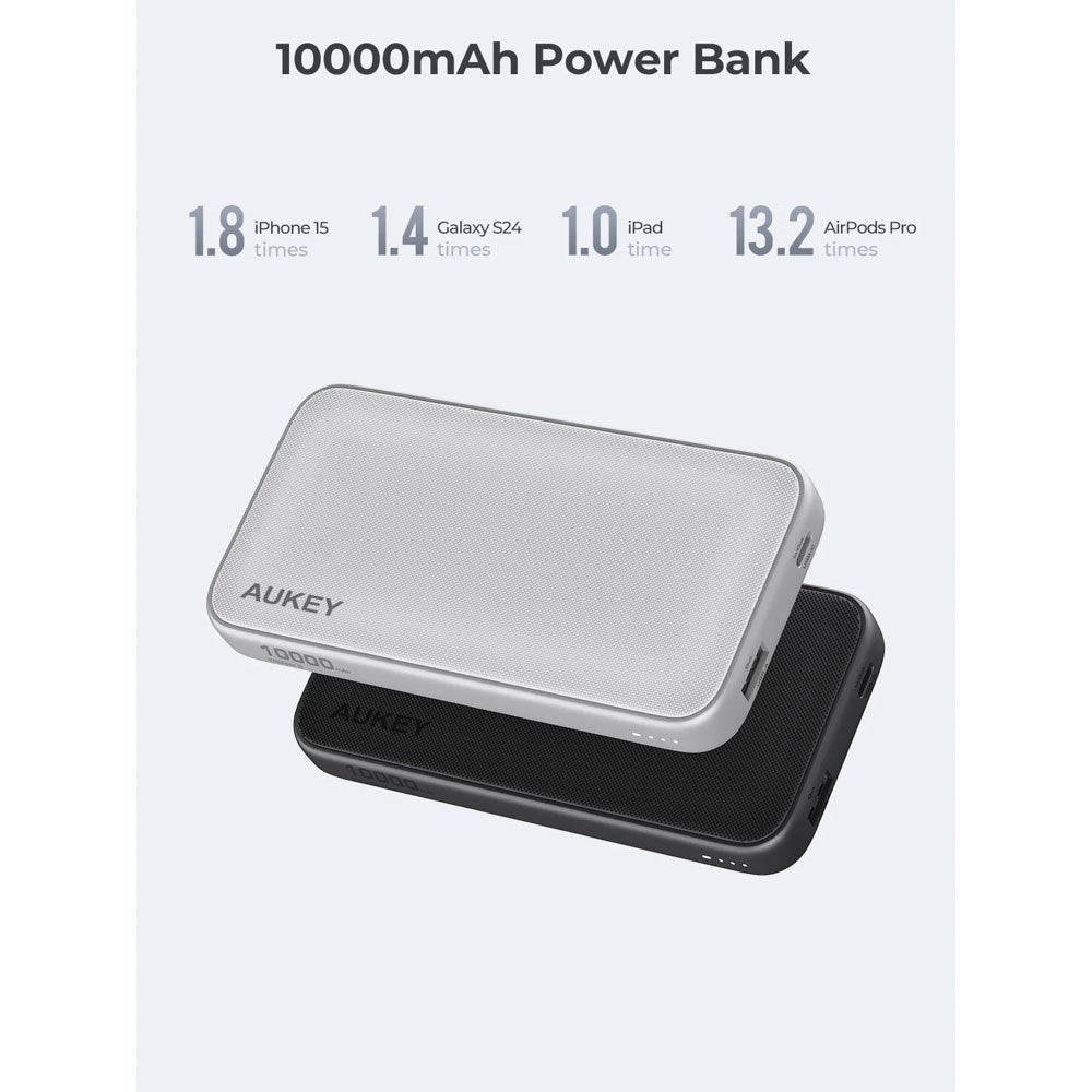 Aukey Sprint 10 000mAh Powerbank med 15W & 1 x USB-C & 1 x USB-A - Mörkgrå