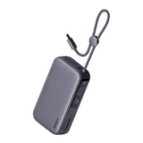 Aukey Spark Sling Powerbank med Inbyggd USB-C Kabel & Display - 10 000 mAh - 30W - 1 x USB-C - 1 x USB-A - Grå
