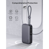 Aukey Spark Sling Powerbank med Inbyggd USB-C Kabel & Display - 10 000 mAh - 30W - 1 x USB-C - 1 x USB-A - Grå