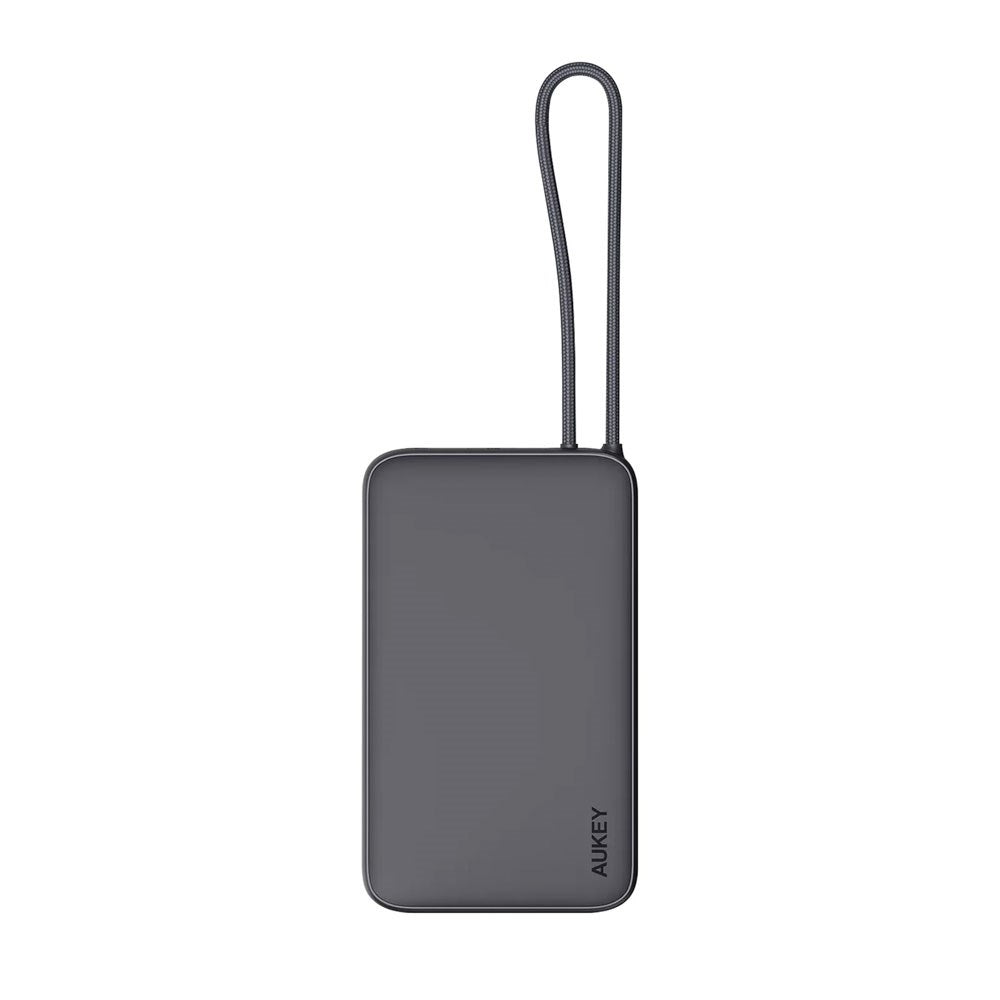 Aukey Spark Sling Powerbank med Inbyggd USB-C Kabel - 10 000 mAh - 20W - 1 x USB-C - 1 x USB-A - Grå