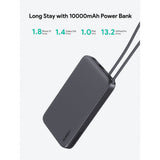 Aukey Spark Sling Powerbank med Inbyggd USB-C Kabel - 10 000 mAh - 20W - 1 x USB-C - 1 x USB-A - Grå
