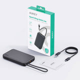 Aukey Spark Sling Powerbank med Inbyggd USB-C Kabel - 10 000 mAh - 20W - 1 x USB-C - 1 x USB-A - Grå