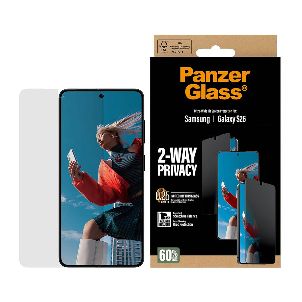 Samsung Galaxy S26 PanzerGlass 2-Way Privacy Skärmskydd med EasyAligner - Genomskinlig