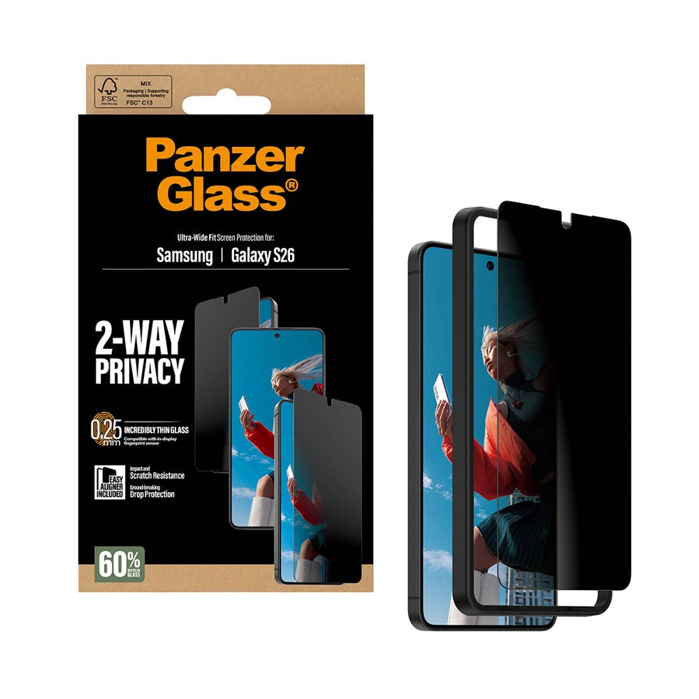 Samsung Galaxy S26 PanzerGlass 2-Way Privacy Skärmskydd med EasyAligner - Genomskinlig