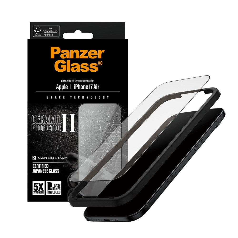 PanzerGlass iPhone Air Ceramic Skärmskydd med EasyAligner - Ultra Wide Fit - Genomskinlig