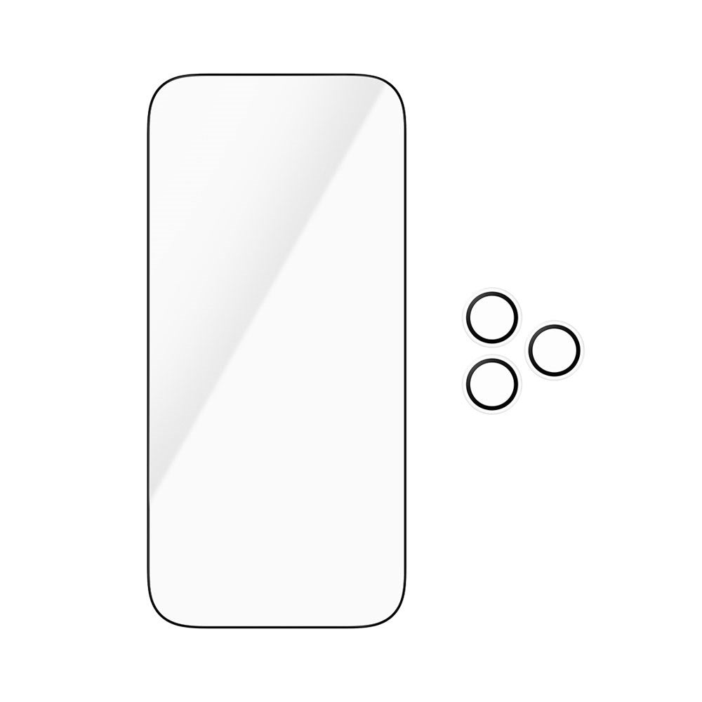 iPhone 18 Pro PanzerGlass Essentials 2-in-1 Bundle med EasyAligner / Skärmskydd (UWF) / Hoops Kameraskydd - Genomskinlig