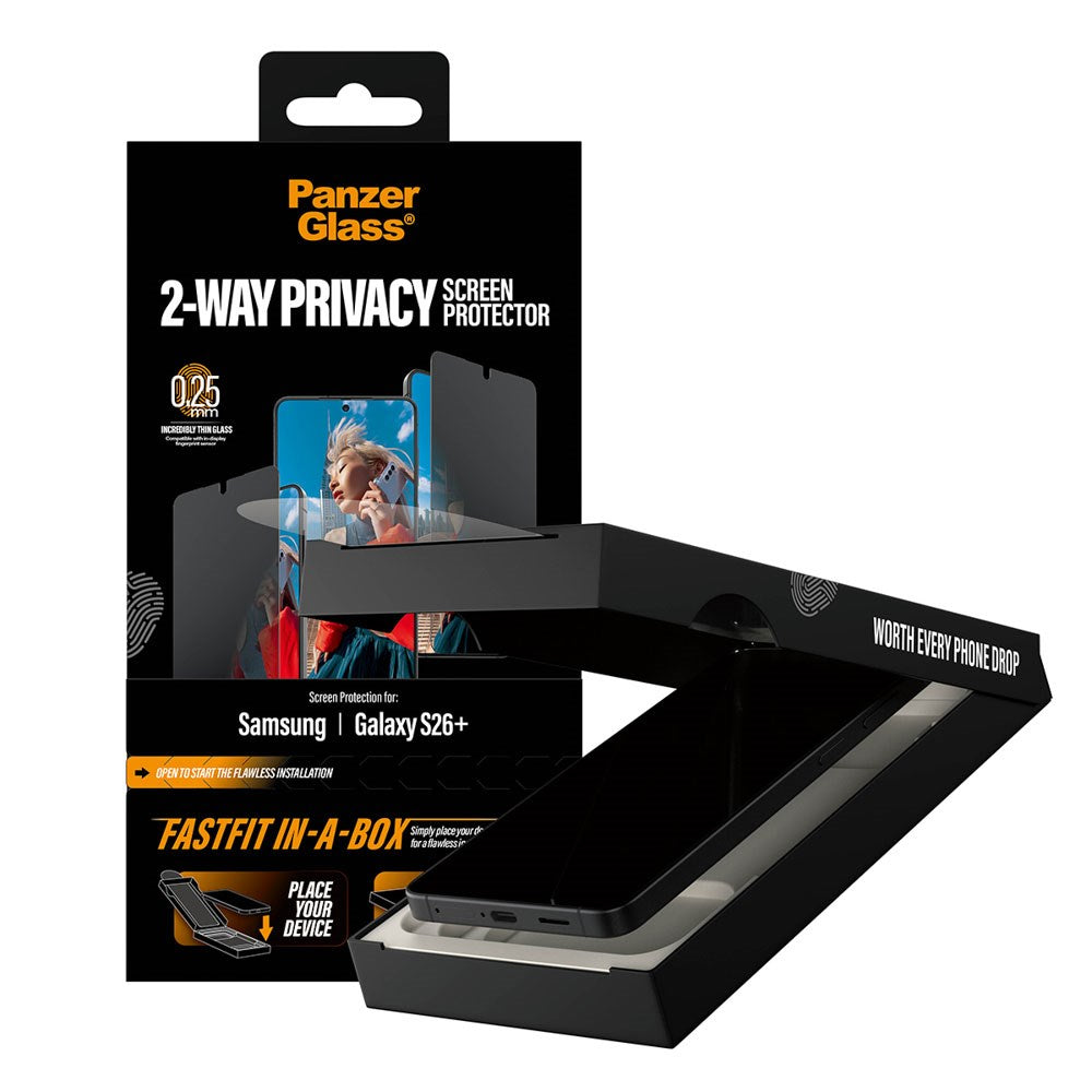 Samsung Galaxy S26+ (Plus) PanzerGlass 2-Way Privacy Skärmskydd med FastFit In-A-Box - Genomskinlig