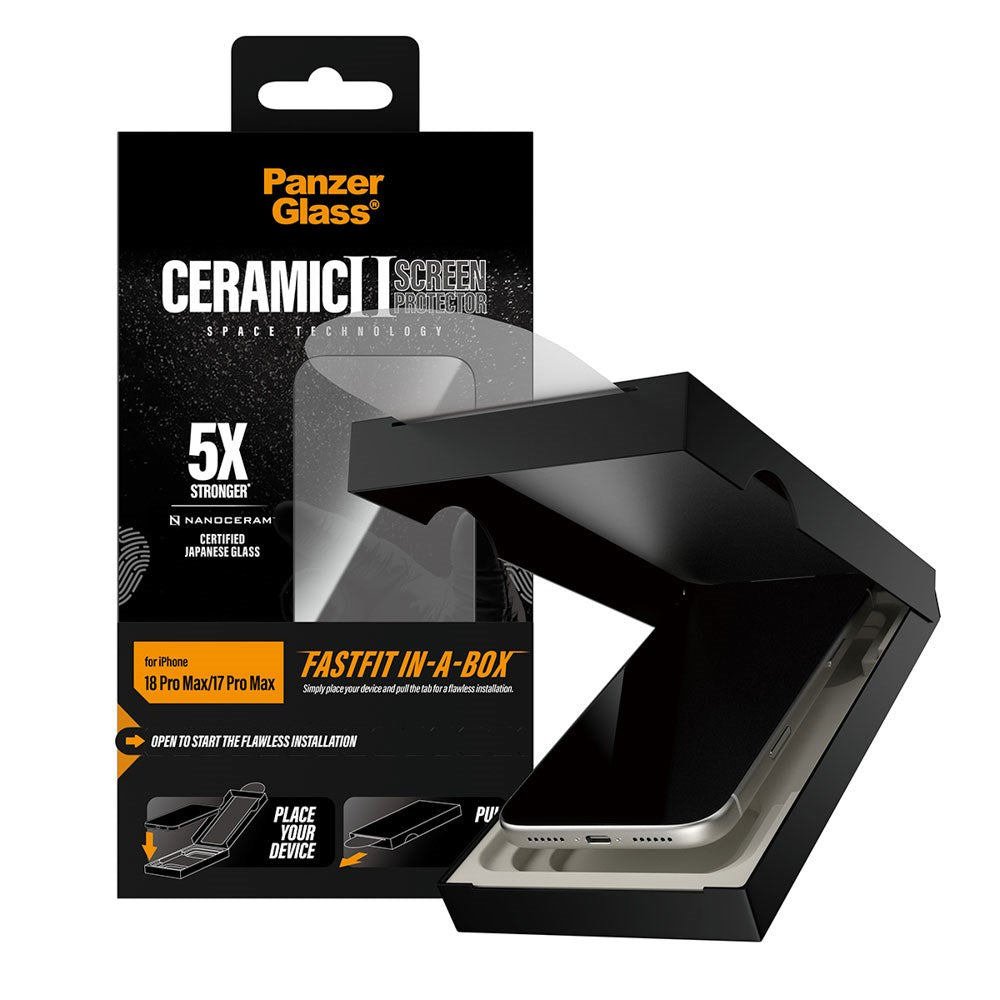 iPhone 18 Pro Max  / 17 Pro Max PanzerGlass Ceramic Ultra-Wide Fit Skärmskyddsglas – FastFit In-A-Box – Genomskinlig