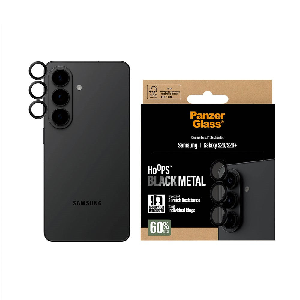 Samsung Galaxy S26 / S26+ (Plus) PanzerGlass Hoops - Kameraskydd - Genomskinlig / Svart Kant