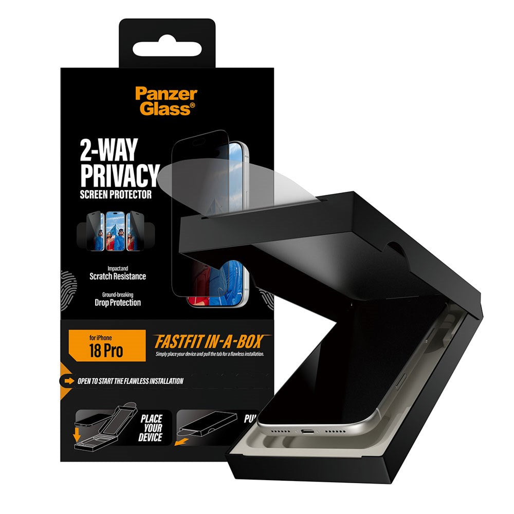 iPhone 18 Pro PanzerGlass Ultra Wide Fit Skärmskyddsglas m. FastFit In-A-Box - Privacy - Genomskinlig