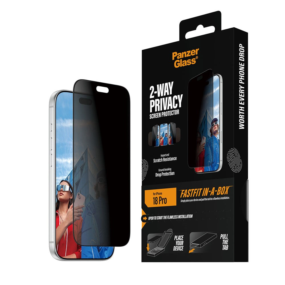 iPhone 18 Pro PanzerGlass Ultra Wide Fit Skärmskyddsglas m. FastFit In-A-Box - Privacy - Genomskinlig