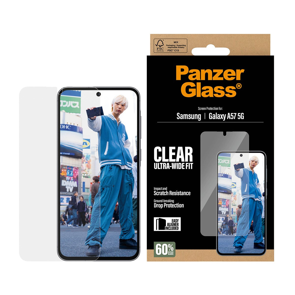 Samsung Galaxy A57 PanzerGlass Skärmskyddsglas - Ultra Wide Fit med EasyAligner - Genomskinlig