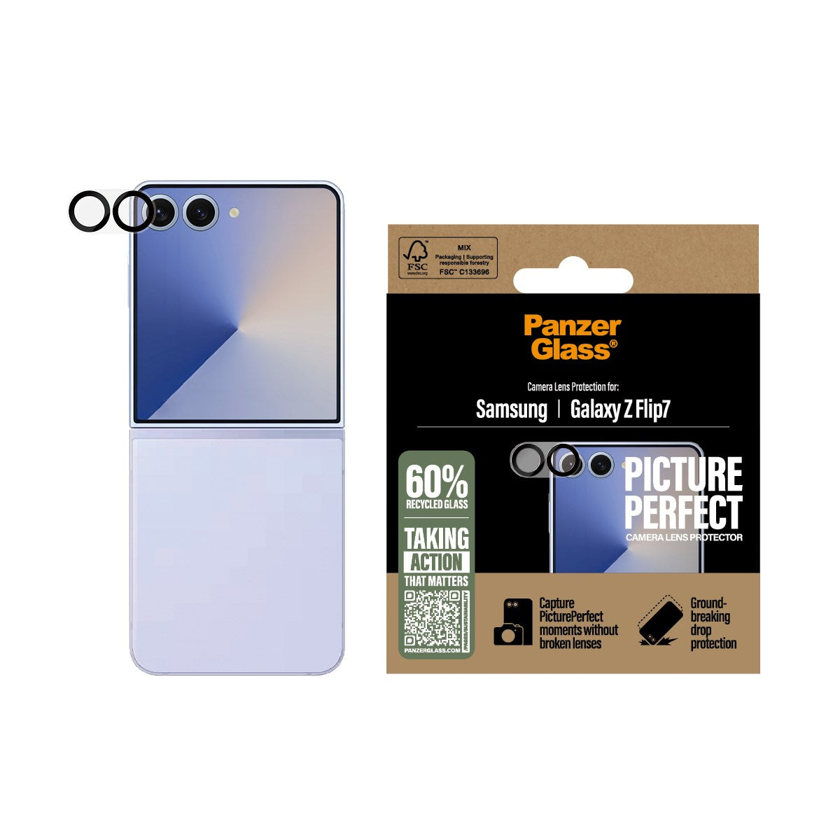 PanzerGlass Samsung Galaxy Z Flip7 PicturePerfect Kameralinsbeskyttare - Genomskinlig / Svart