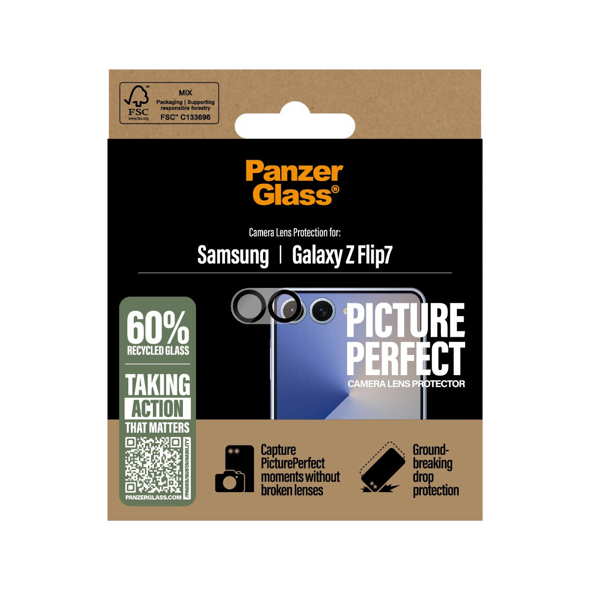 PanzerGlass Samsung Galaxy Z Flip7 PicturePerfect Kameralinsbeskyttare - Genomskinlig / Svart